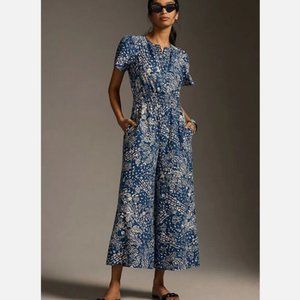 Anthropologie L NWT The Somerset Wide Leg Jumpsuit New Large Blue Floral